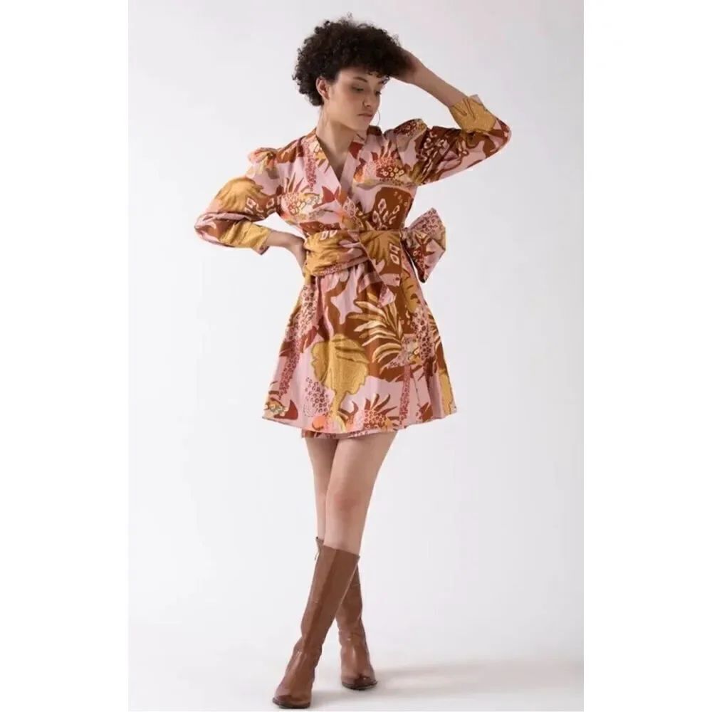 Garrie B Carly Wrap Dress Size S Botanical Flower Hawaii Vacation
